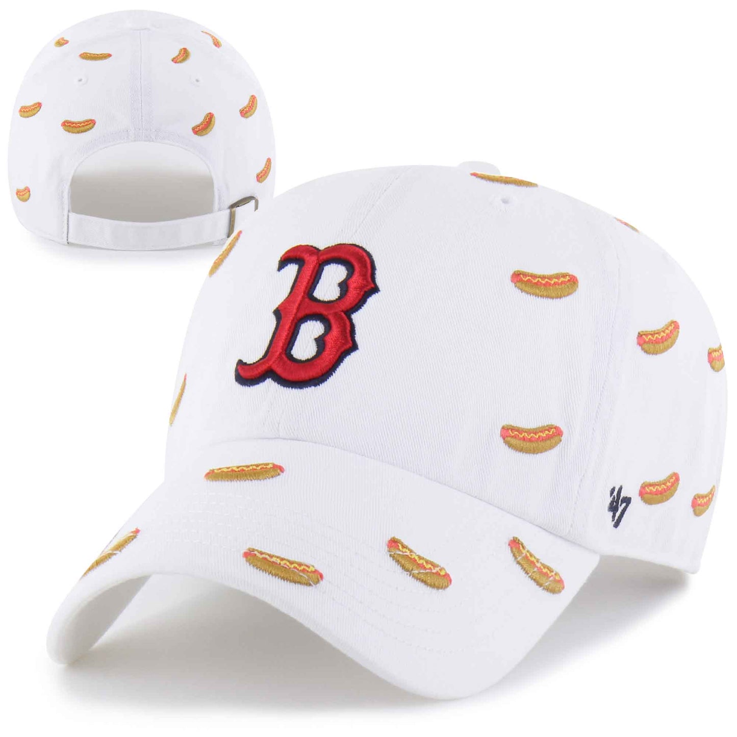 Boston Red Sox White Hot Dog Confetti Clean Up Adjustable Hat