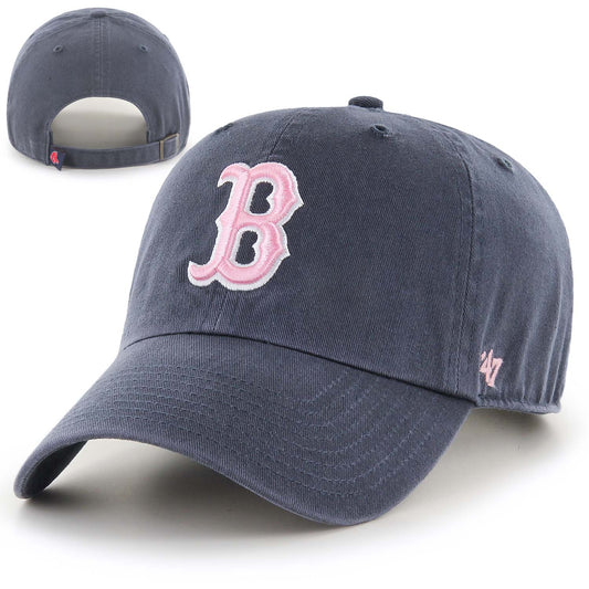Kids Boston Red Sox Clean-Up Navy with Pink B Adjustable Hat