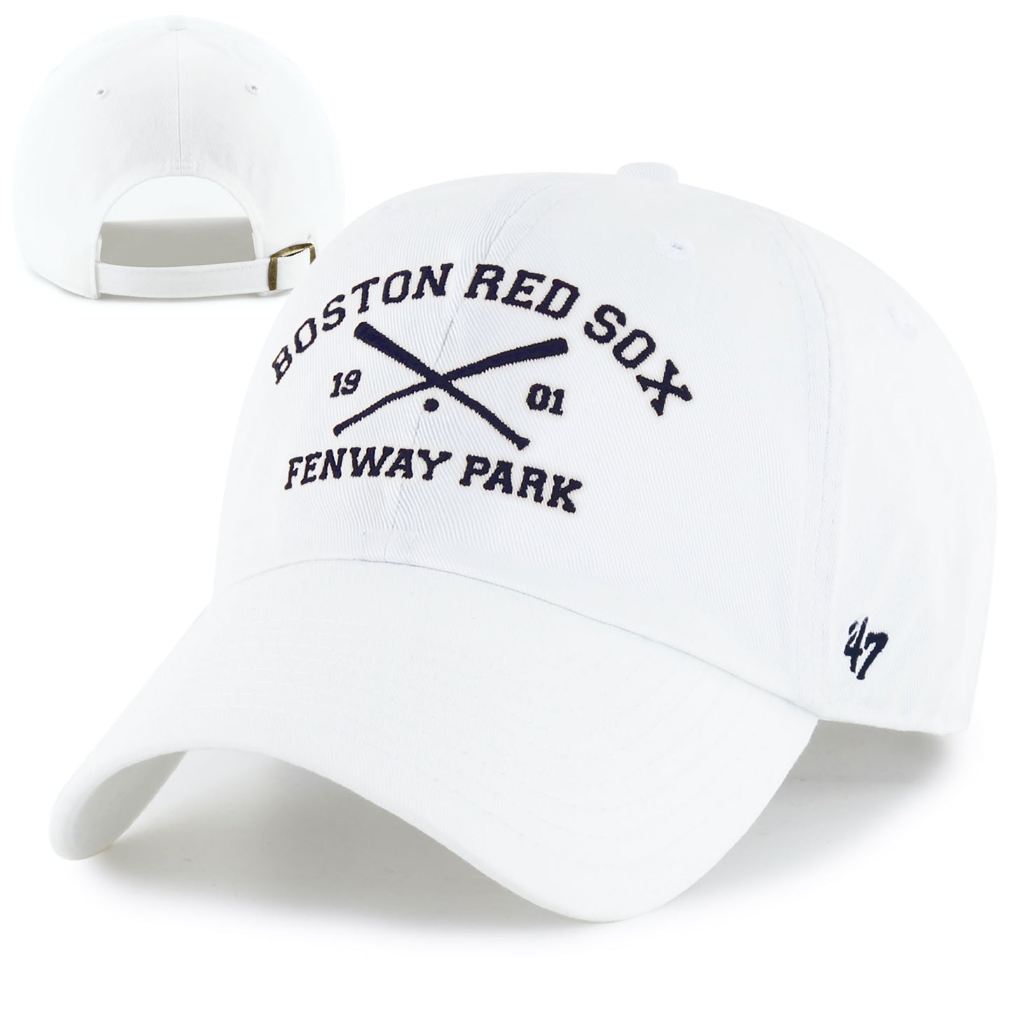 Boston Red Sox White Cross Bats Clean Up Adjustable Hat